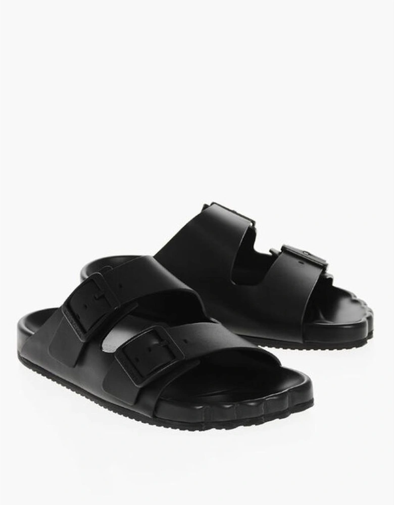 Leather Sandals with Buckles and Rubber Sole Women - Black