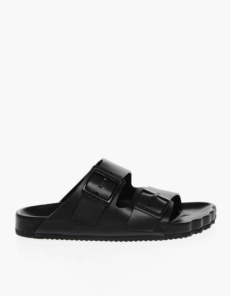 Leather Sandals with Buckles and Rubber Sole Women - Black
