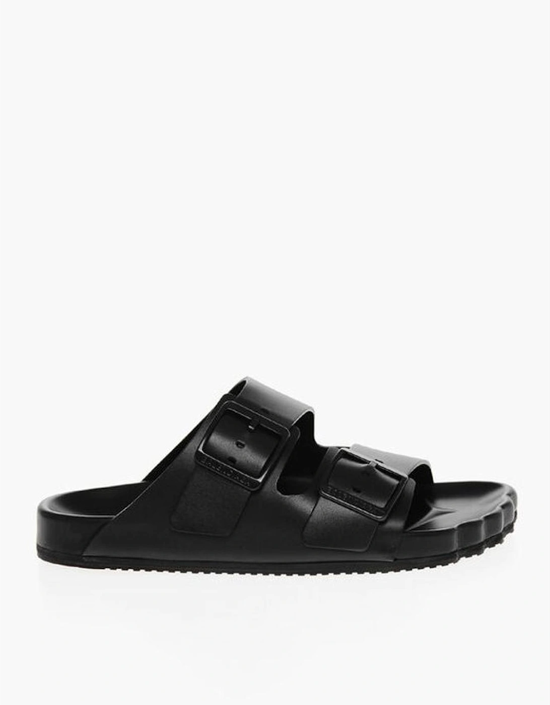 Leather Sandals with Buckles and Rubber Sole Women - Black