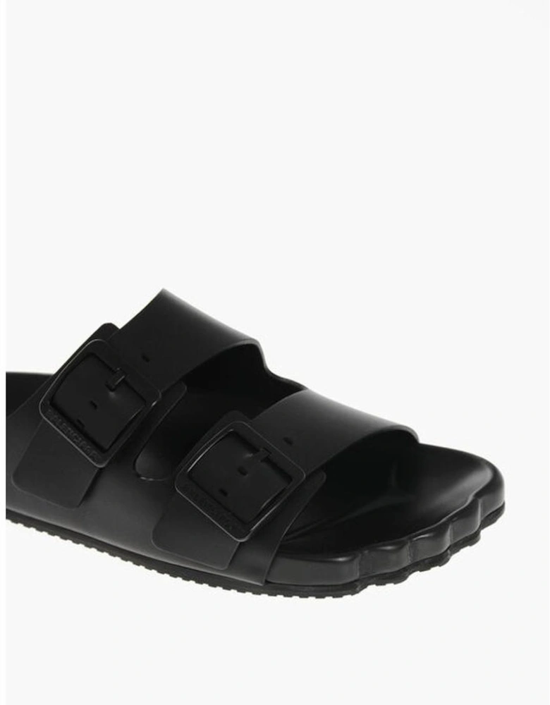 Leather Sandals with Buckles and Rubber Sole Women - Black