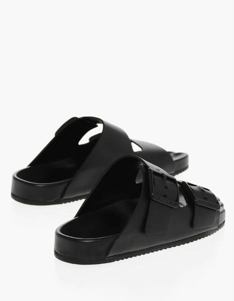 Leather Sandals with Buckles and Rubber Sole Women - Black