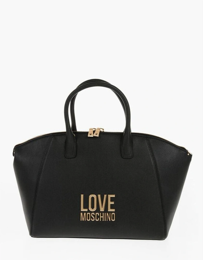 Logo Metal Solid Handbag with Adjustable Strap Women - Black Tote Bags