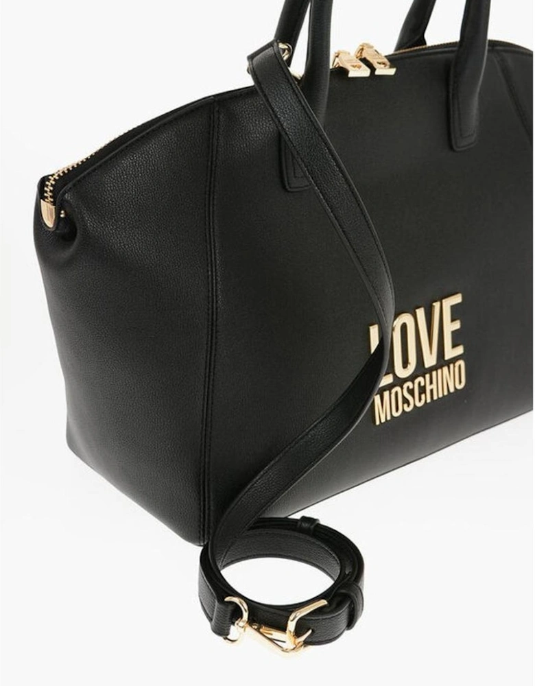 Logo Metal Solid Handbag with Adjustable Strap Women - Black Tote Bags