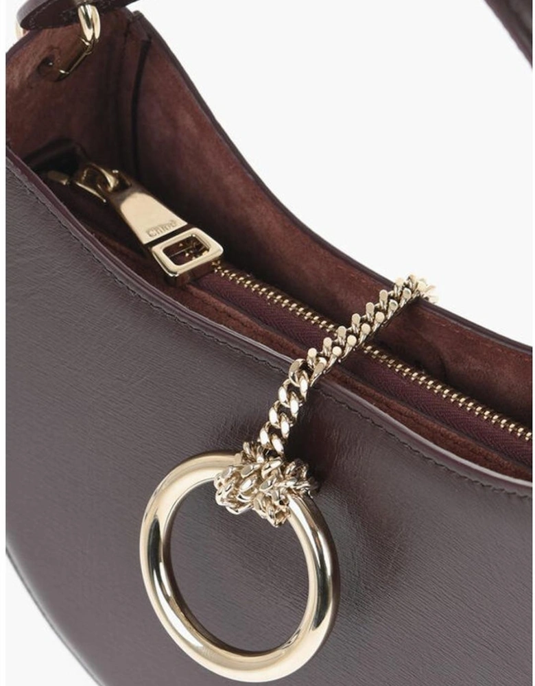 Leather Shoulder Bag with Removable Strap Women - Burgundy