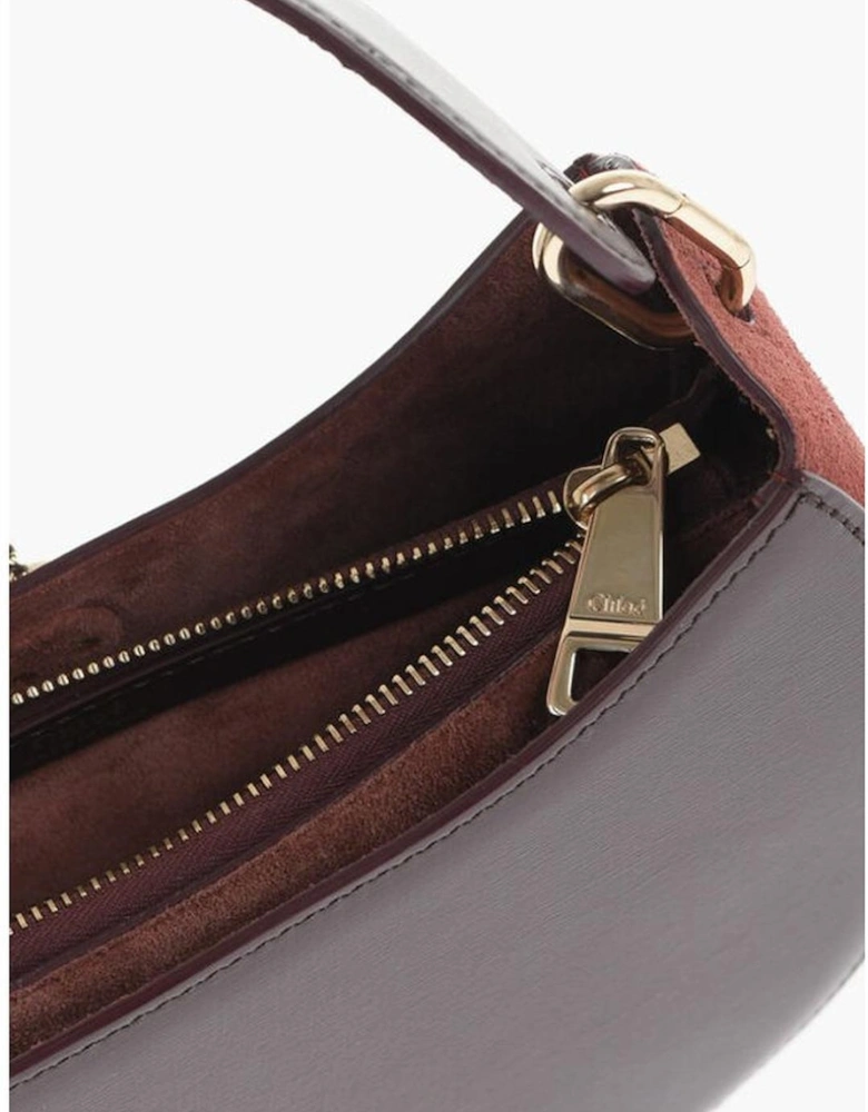Leather Shoulder Bag with Removable Strap Women - Burgundy