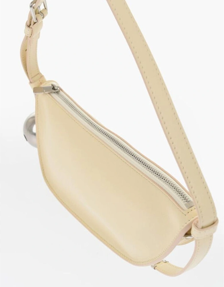 Leather Shoulder Bag with Charms and Zip Closure Women - Beige