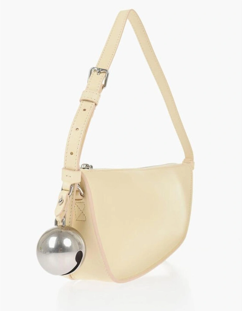 Leather Shoulder Bag with Charms and Zip Closure Women - Beige