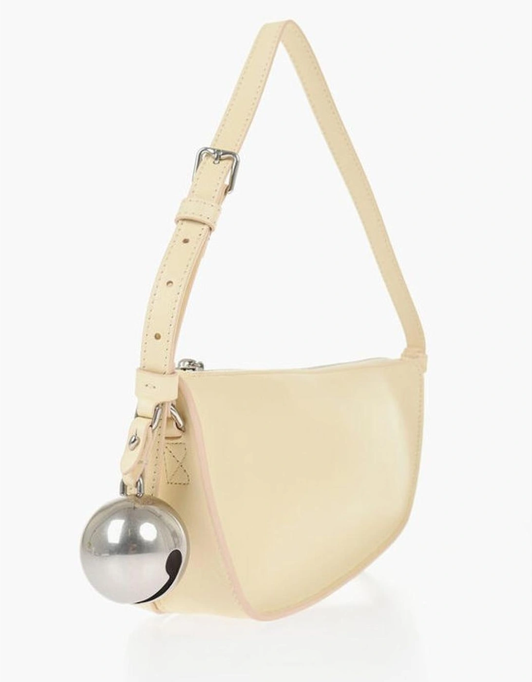 Leather Shoulder Bag with Charms and Zip Closure Women - Beige
