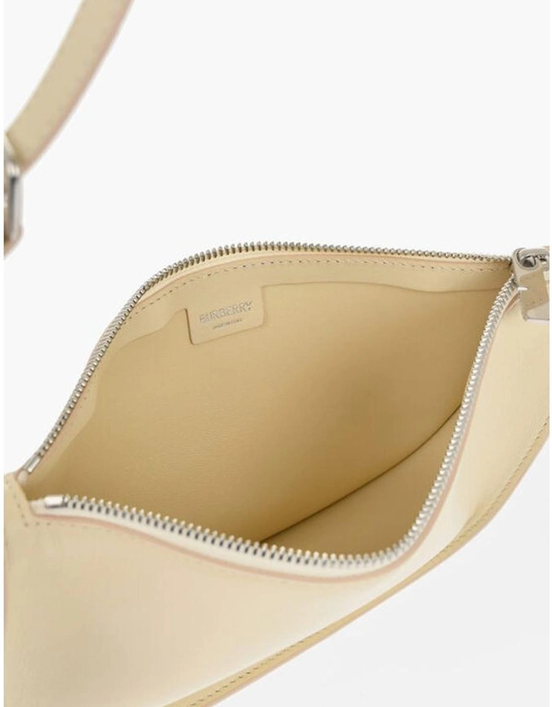 Leather Shoulder Bag with Charms and Zip Closure Women - Beige