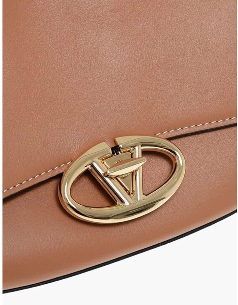 Leather Crossbody Bag with Gold Accents Women - Brown Shoulder Bags