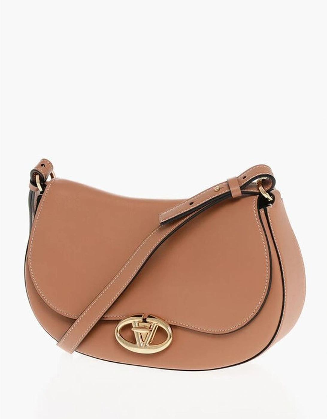 Leather Crossbody Bag with Gold Accents Women - Brown Shoulder Bags