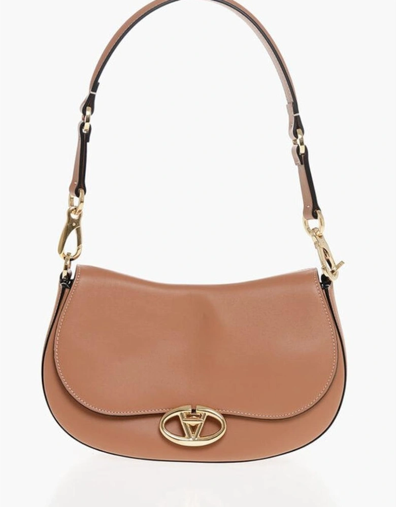 Leather Crossbody Bag with Gold Accents Women - Brown Shoulder Bags