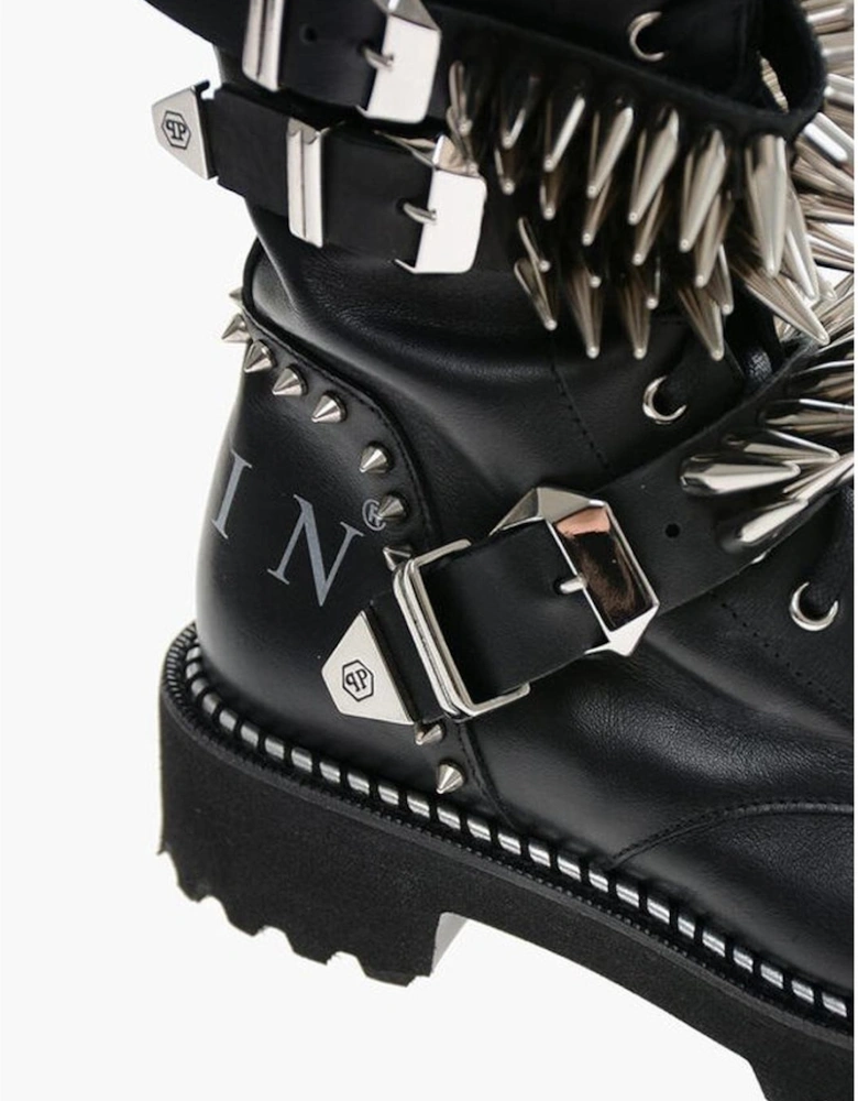 Rubber Sole Studded Buckle Sandals Women - Black Boots