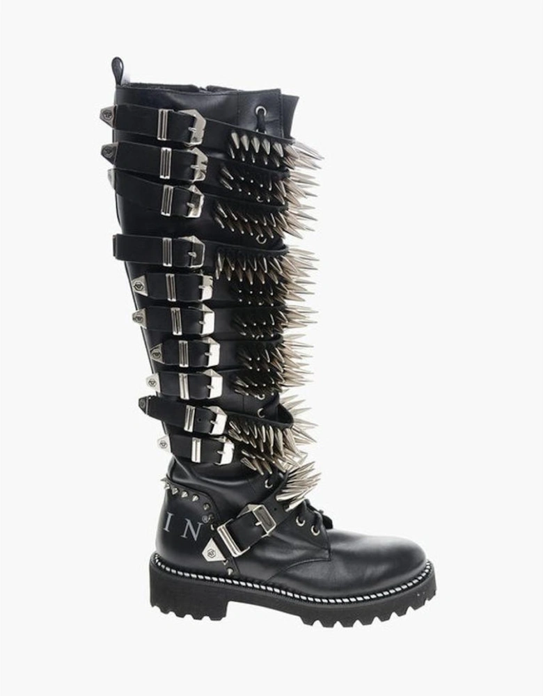 Rubber Sole Studded Buckle Sandals Women - Black Boots