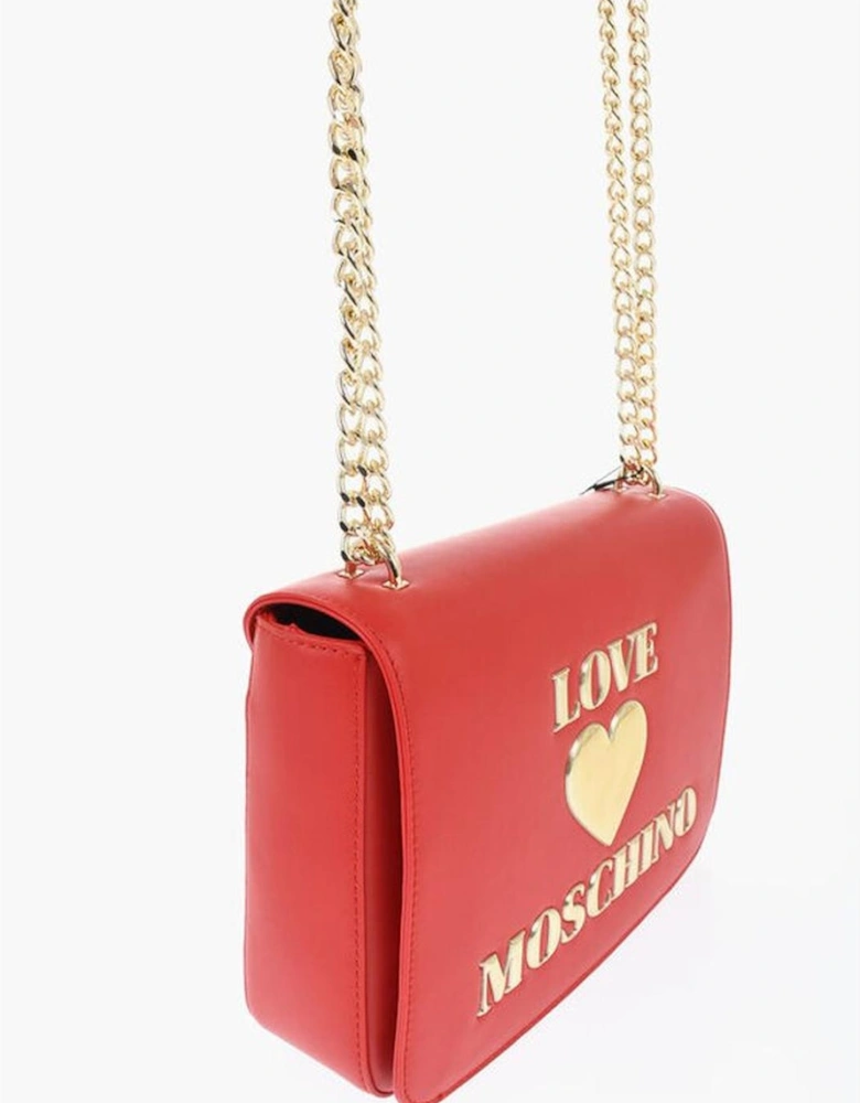 Eco-Leather Logo Shoulder Bag with Snap and Zip Closure Women - Red