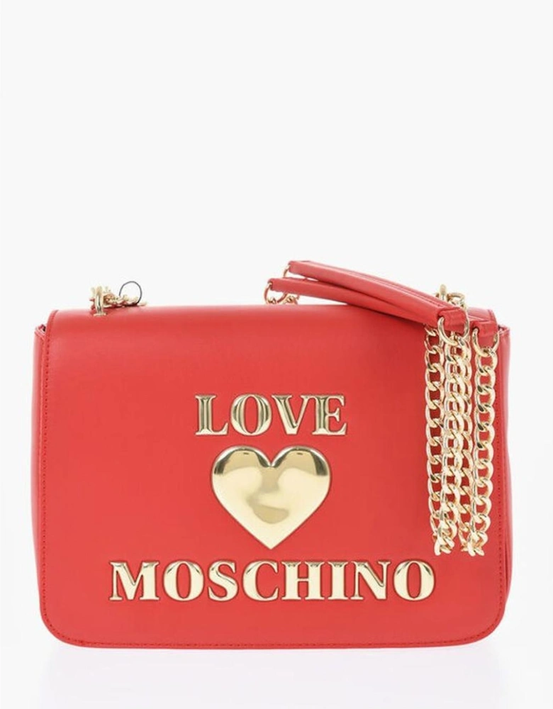 Eco-Leather Logo Shoulder Bag with Snap and Zip Closure Women - Red