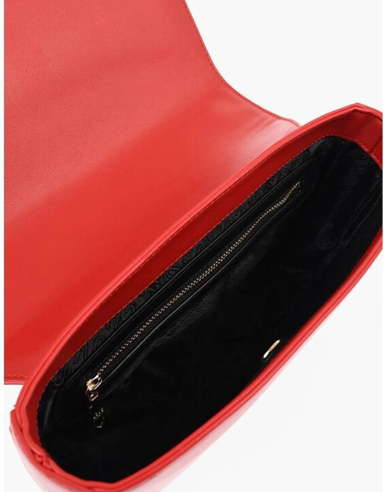 Eco-Leather Logo Shoulder Bag with Snap and Zip Closure Women - Red