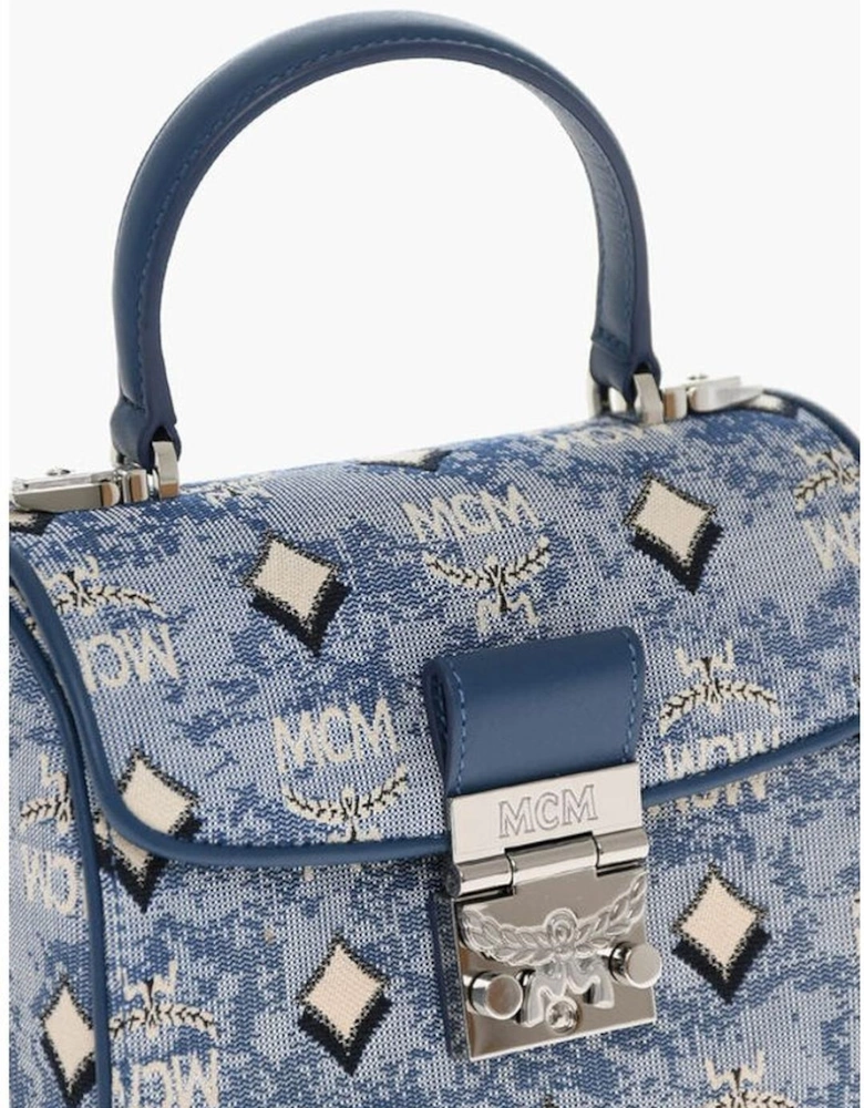 Monogram Embroidered Handbag with Removable Strap Women - Blue Tote