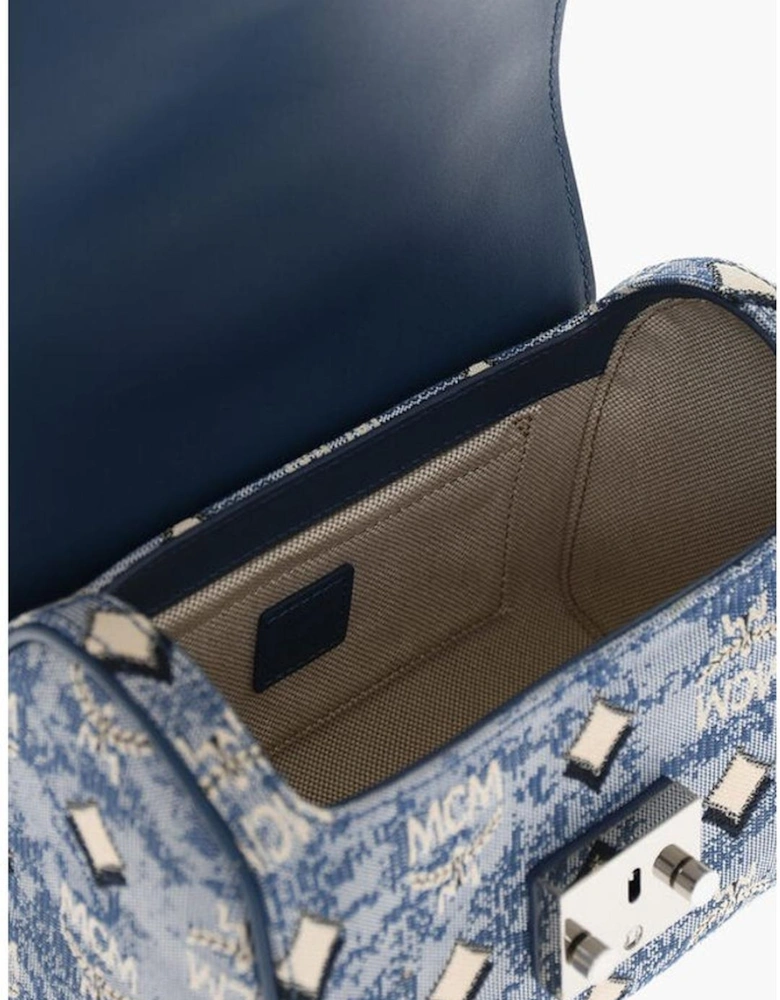 Monogram Embroidered Handbag with Removable Strap Women - Blue Tote