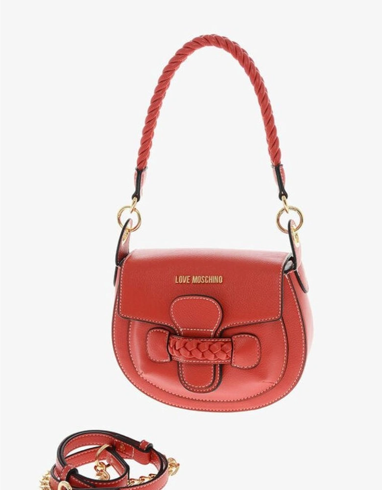 Snap Button Closure Eco-leather Shoulder Bag Women - Red