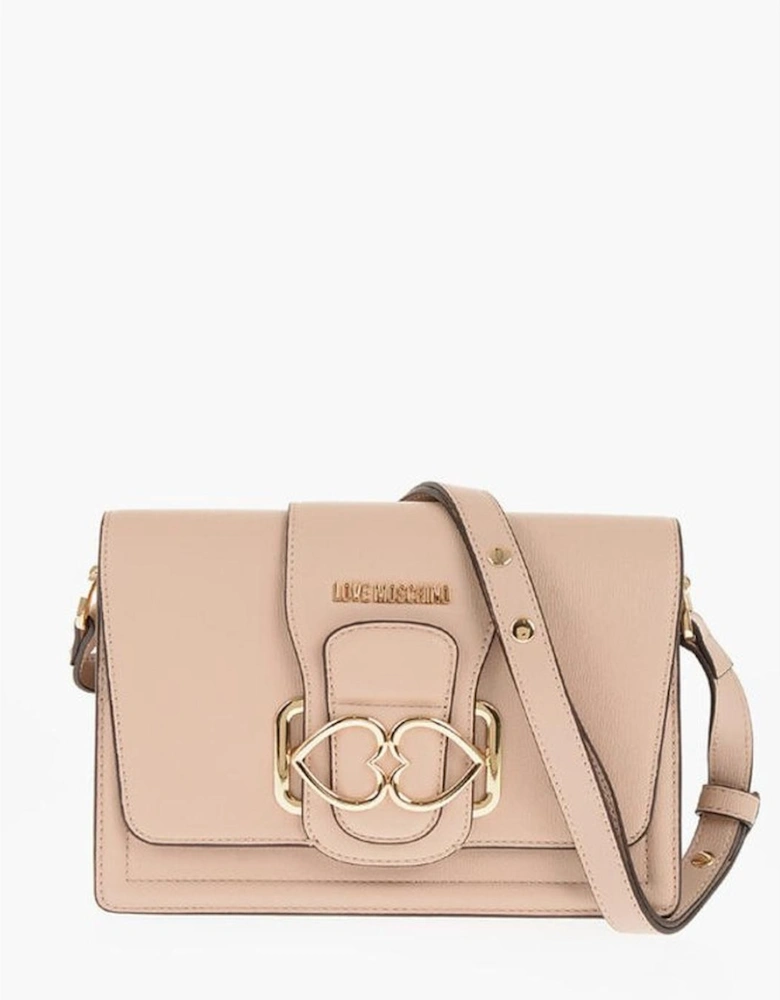 Eco-Leather Shoulder Bag with Snap Button Closure Women - Beige