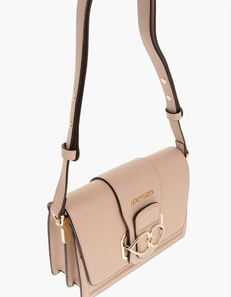 Eco-Leather Shoulder Bag with Snap Button Closure Women - Beige