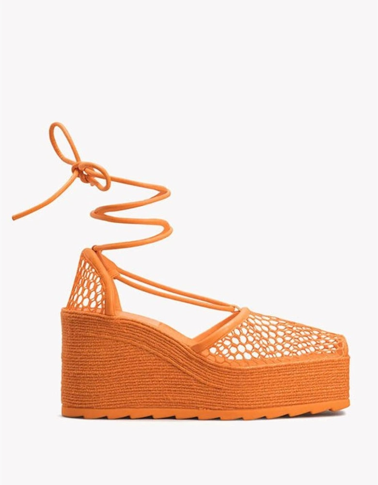Lace-Up Rubber Sole Platform Heel Sneakers Women - Orange Sandals