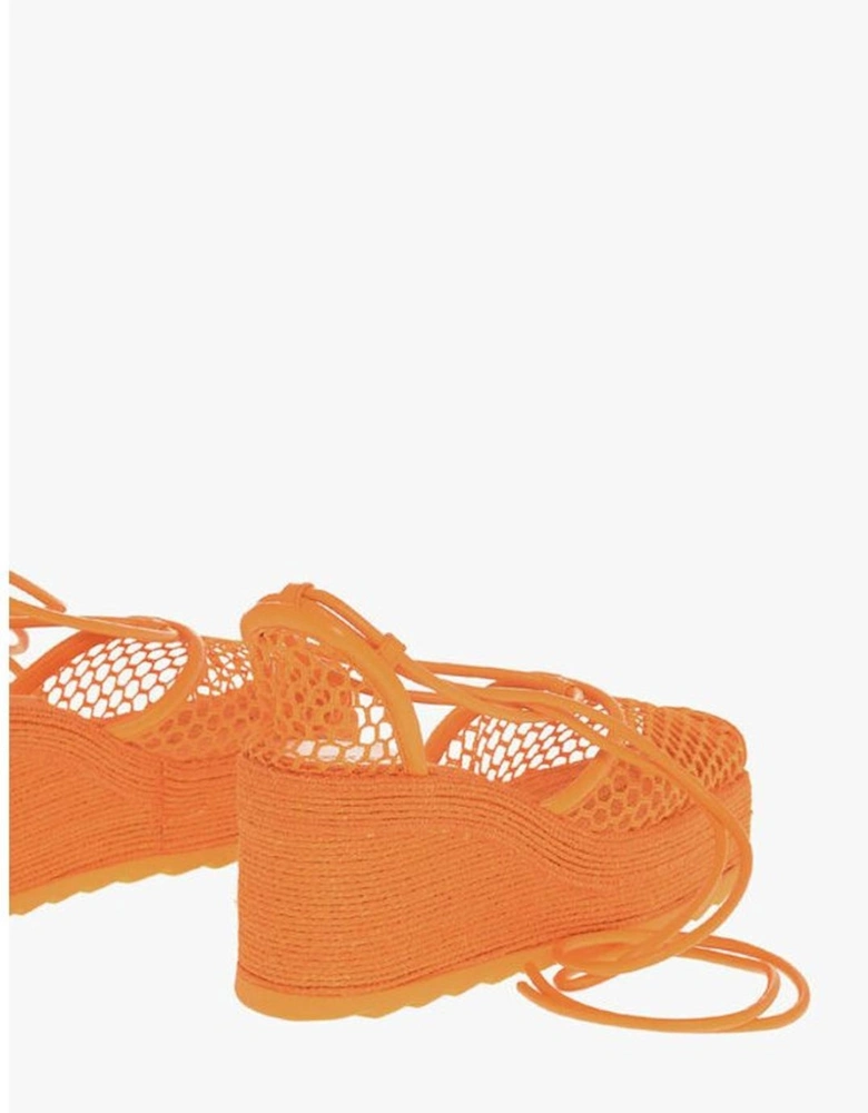 Lace-Up Rubber Sole Platform Heel Sneakers Women - Orange Sandals