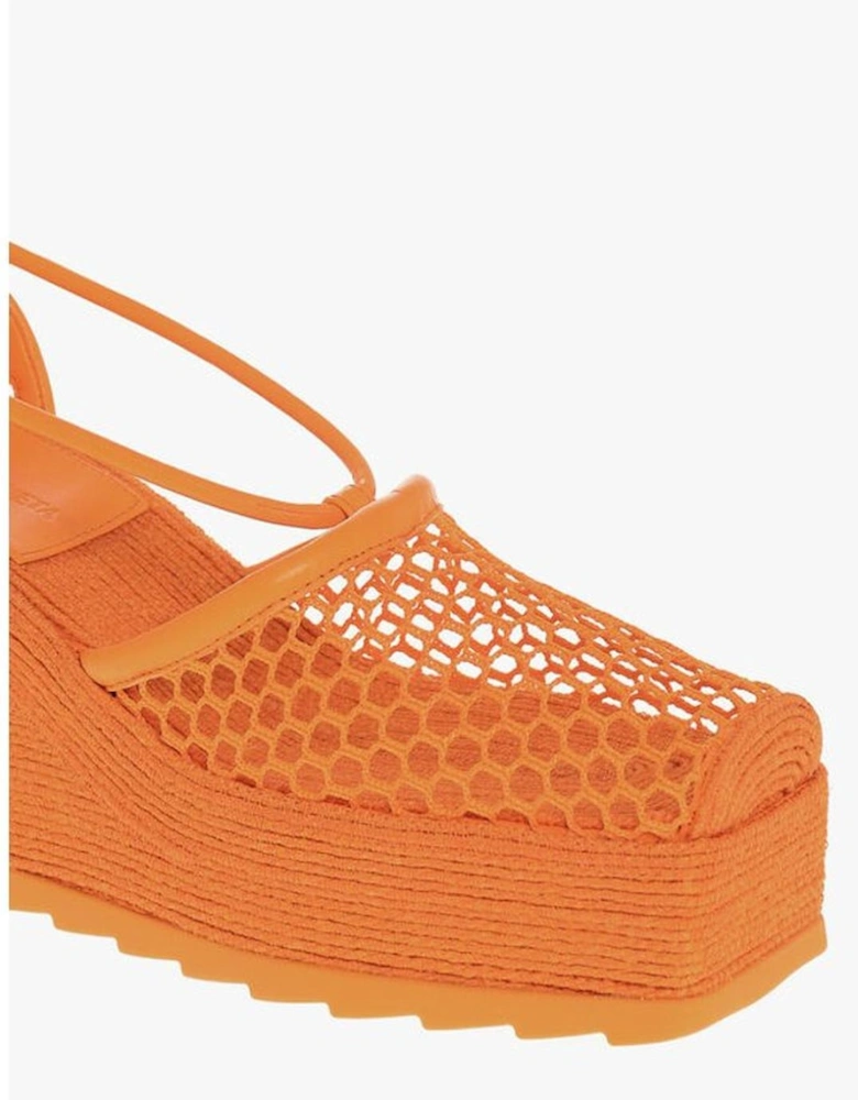 Lace-Up Rubber Sole Platform Heel Sneakers Women - Orange Sandals