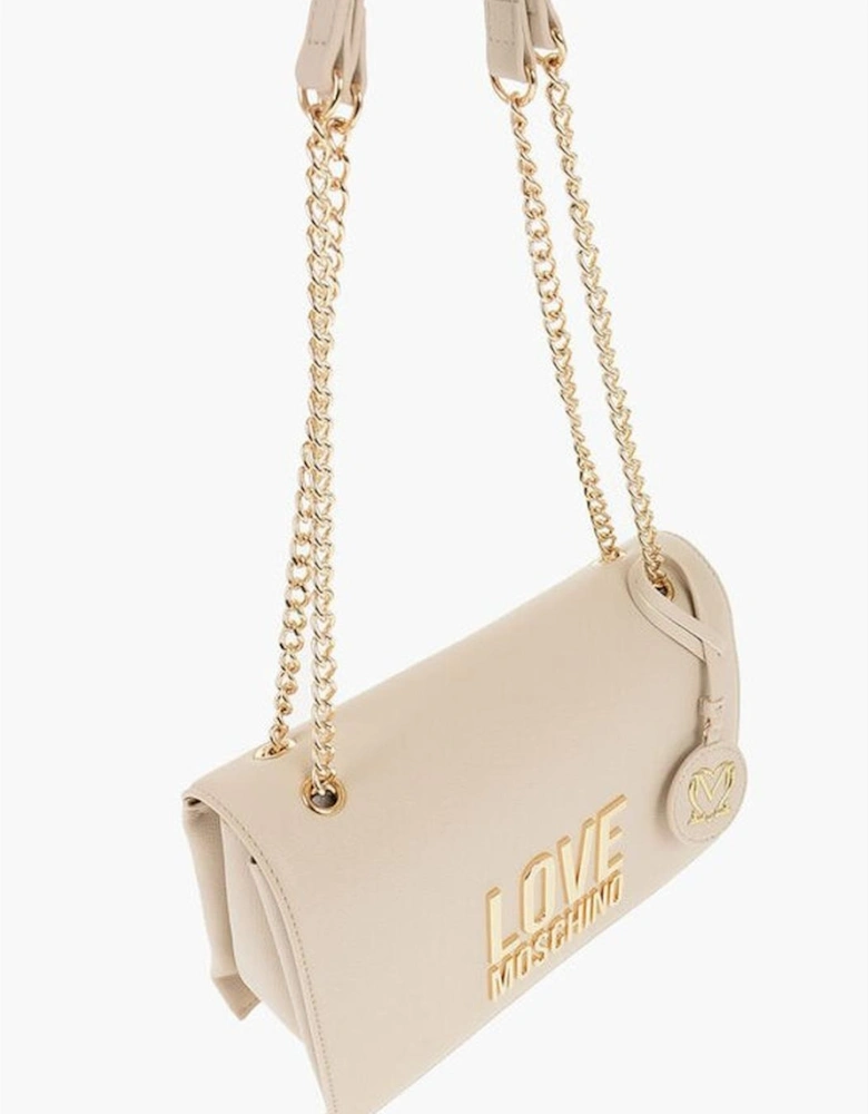Logo Embellished Eco-Leather Shoulder Bag Women - Beige