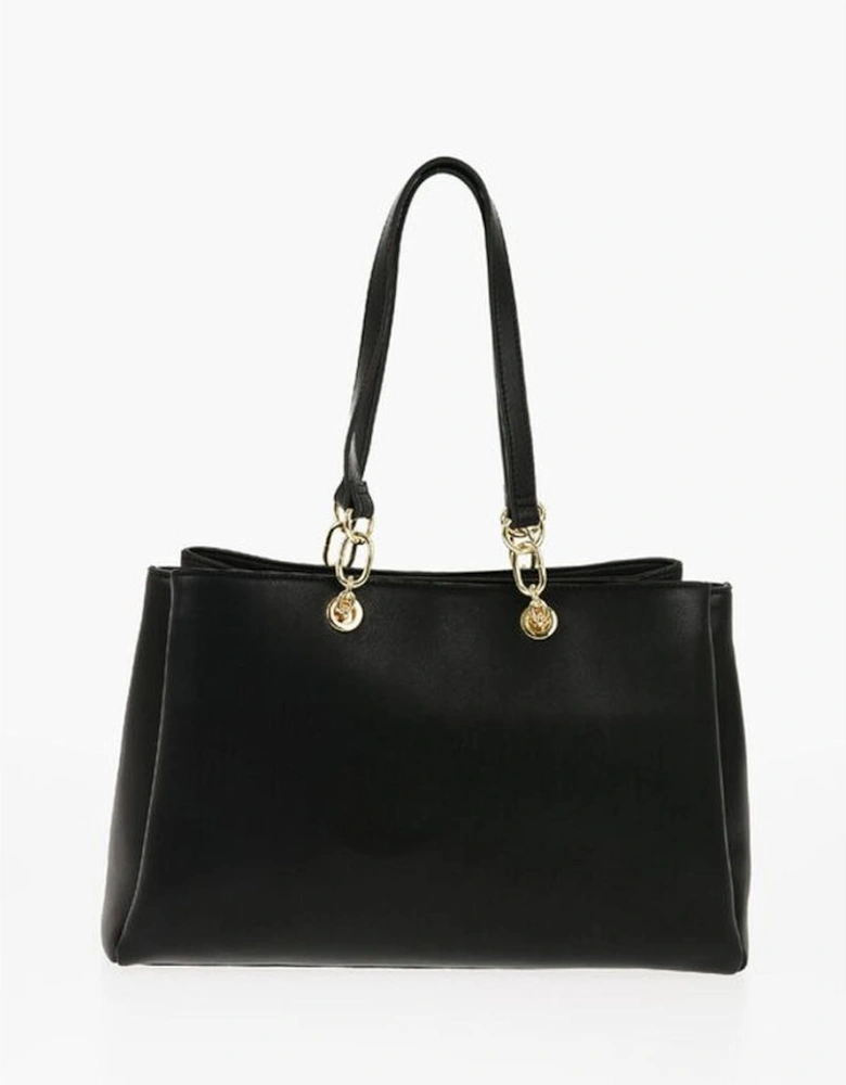 Eco-Leather Shoulder Bag with Logo and Metal Accents Women - Black