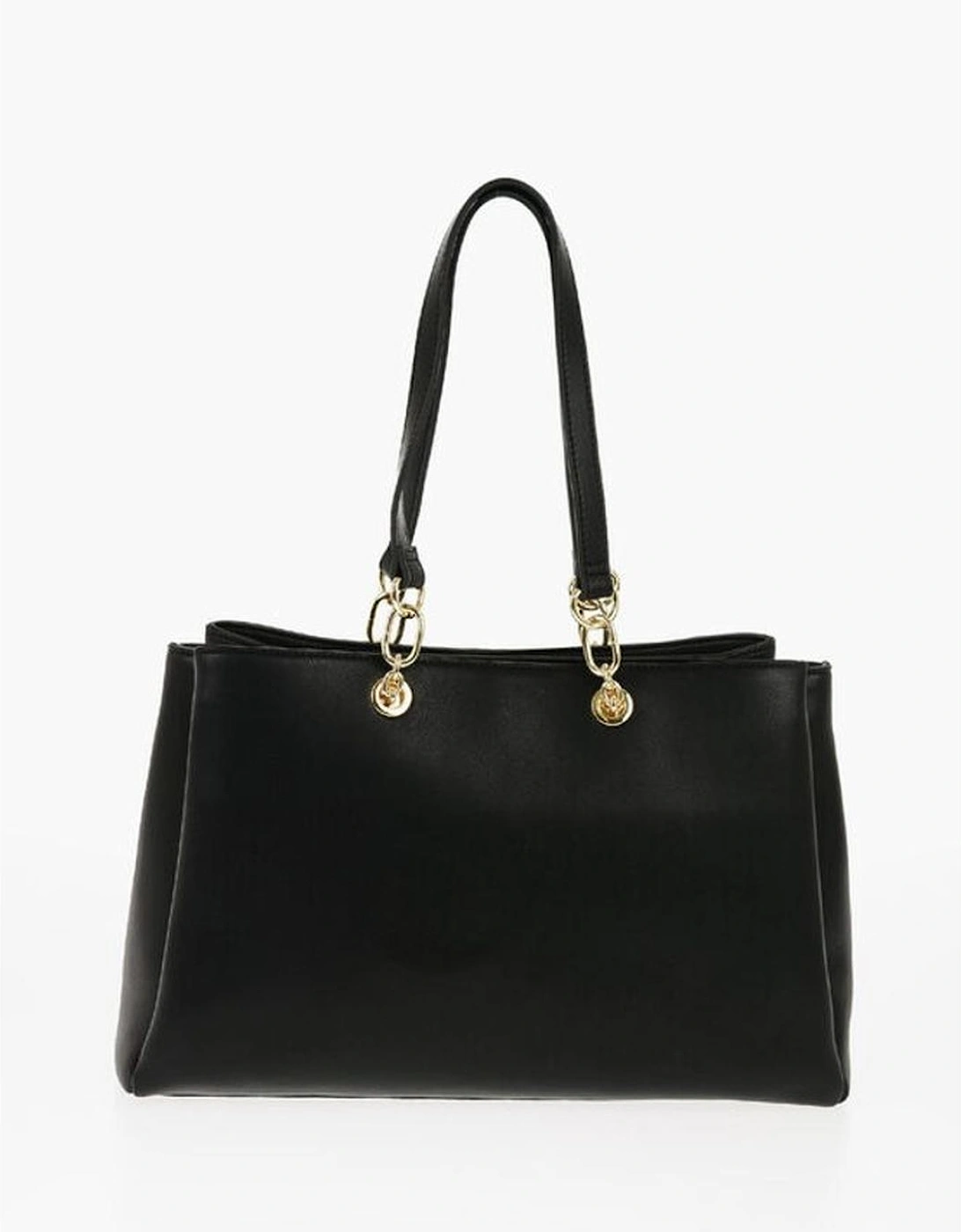 Eco-Leather Shoulder Bag with Logo and Metal Accents Women - Black
