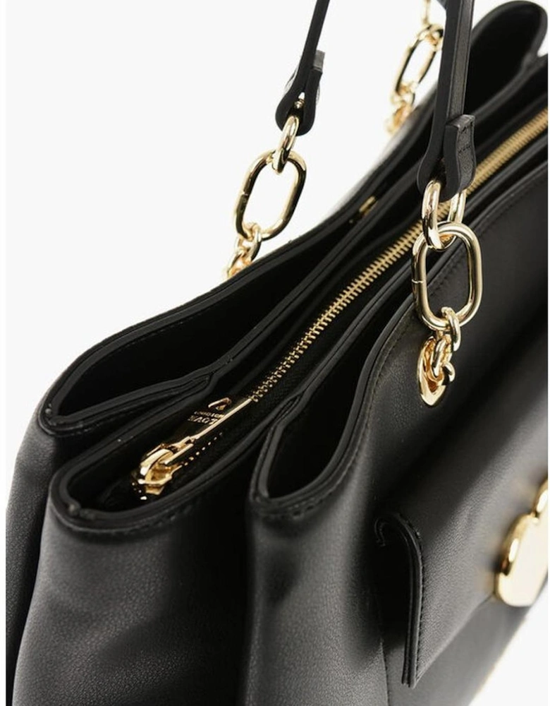 Eco-Leather Shoulder Bag with Logo and Metal Accents Women - Black