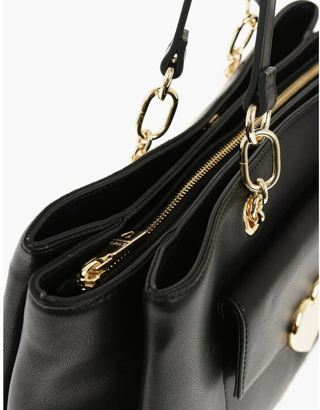 Eco-Leather Shoulder Bag with Logo and Metal Accents Women - Black