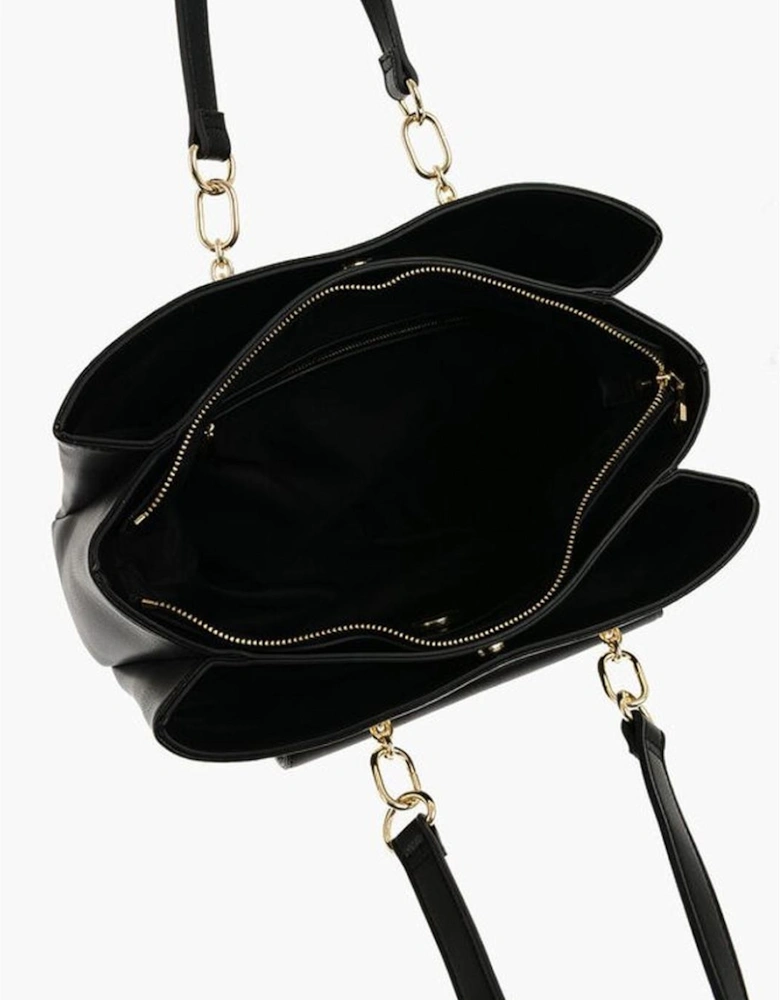 Eco-Leather Shoulder Bag with Logo and Metal Accents Women - Black