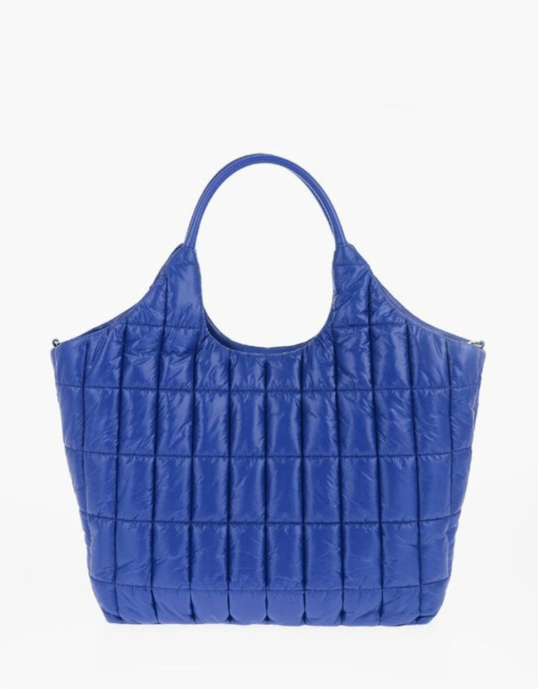 Logo Metal Solid Color Handbag with Double Handle Women - Blue Tote