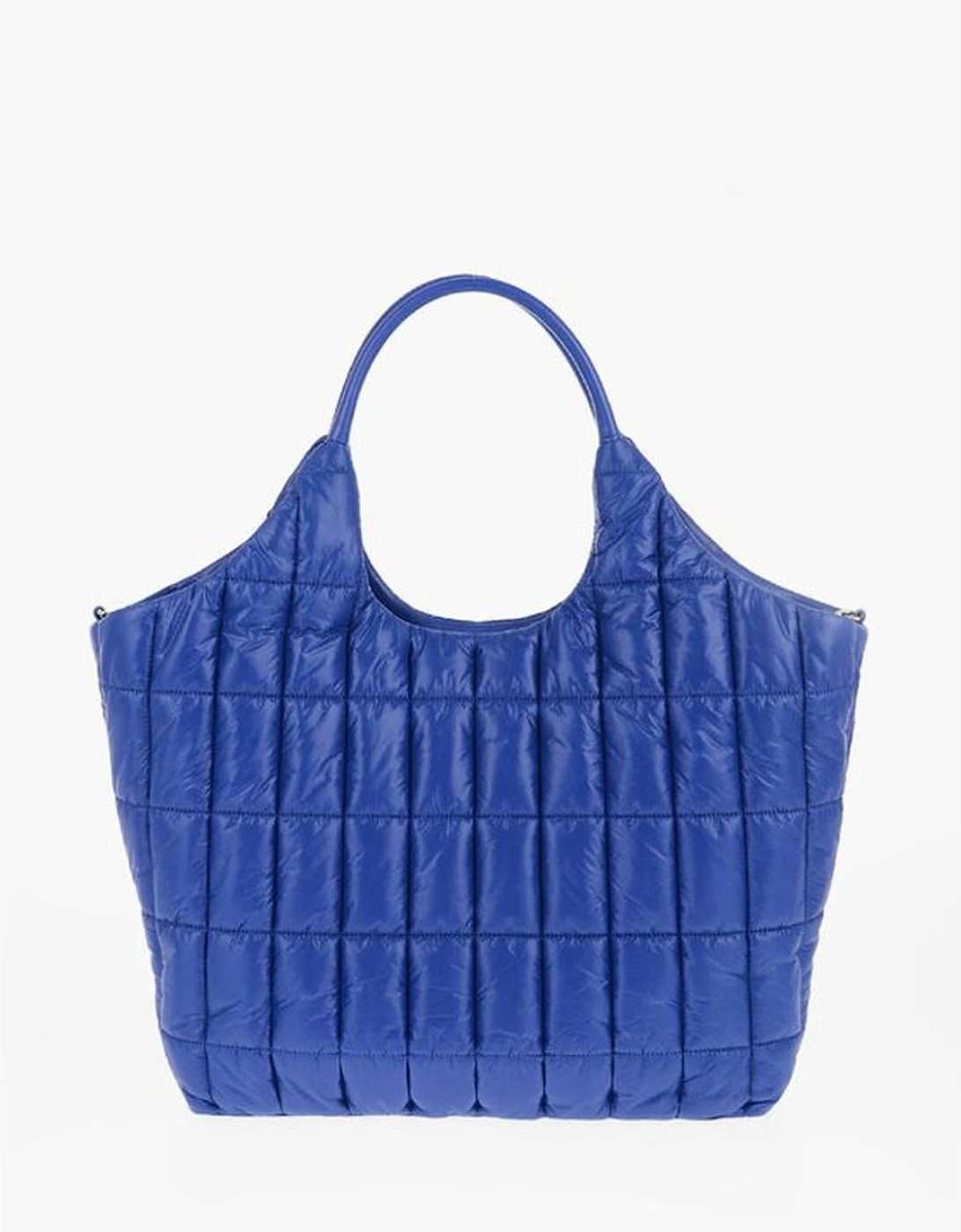 Logo Metal Solid Color Handbag with Double Handle Women - Blue Tote