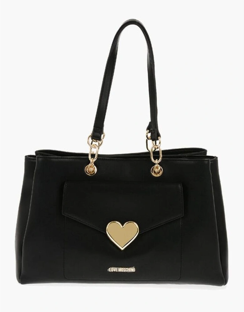 Eco-Leather Shoulder Bag with Logo and Metal Accents Women - Black