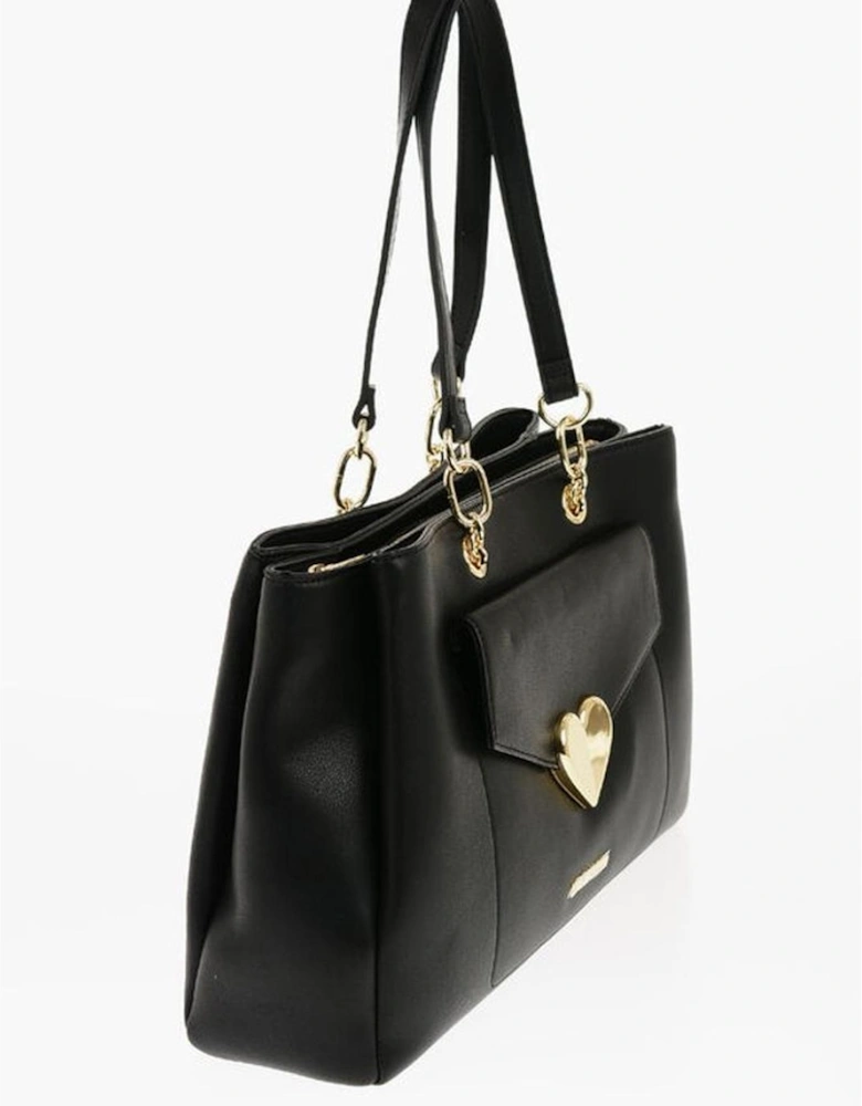 Eco-Leather Shoulder Bag with Logo and Metal Accents Women - Black