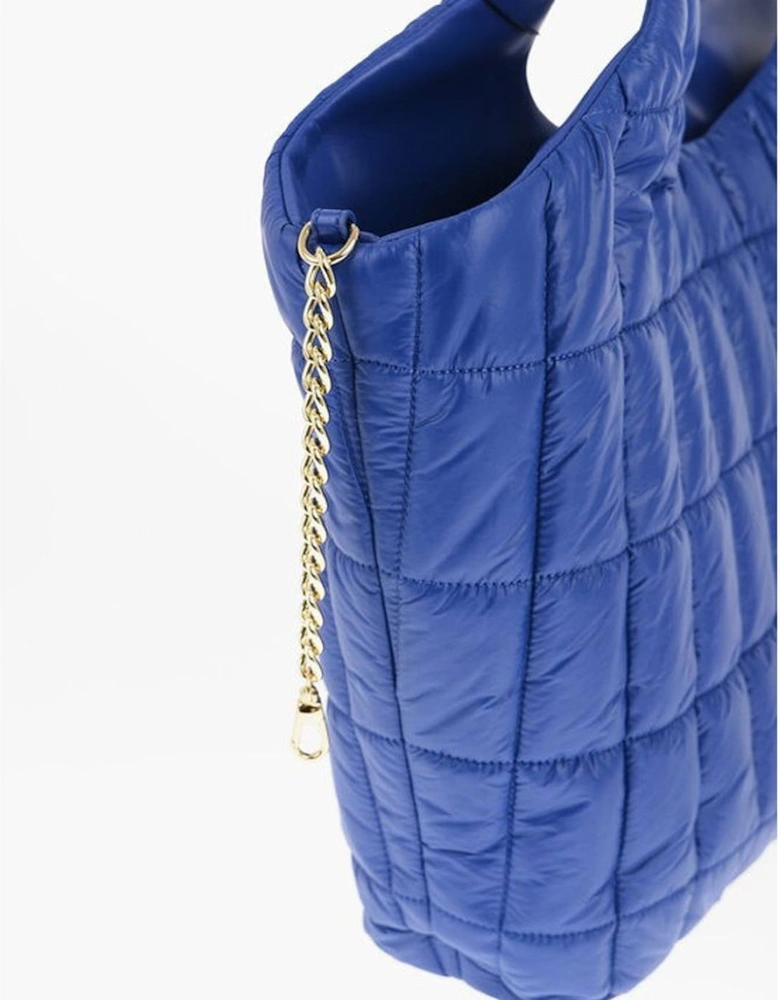 Logo Metal Solid Color Handbag with Double Handle Women - Blue Tote