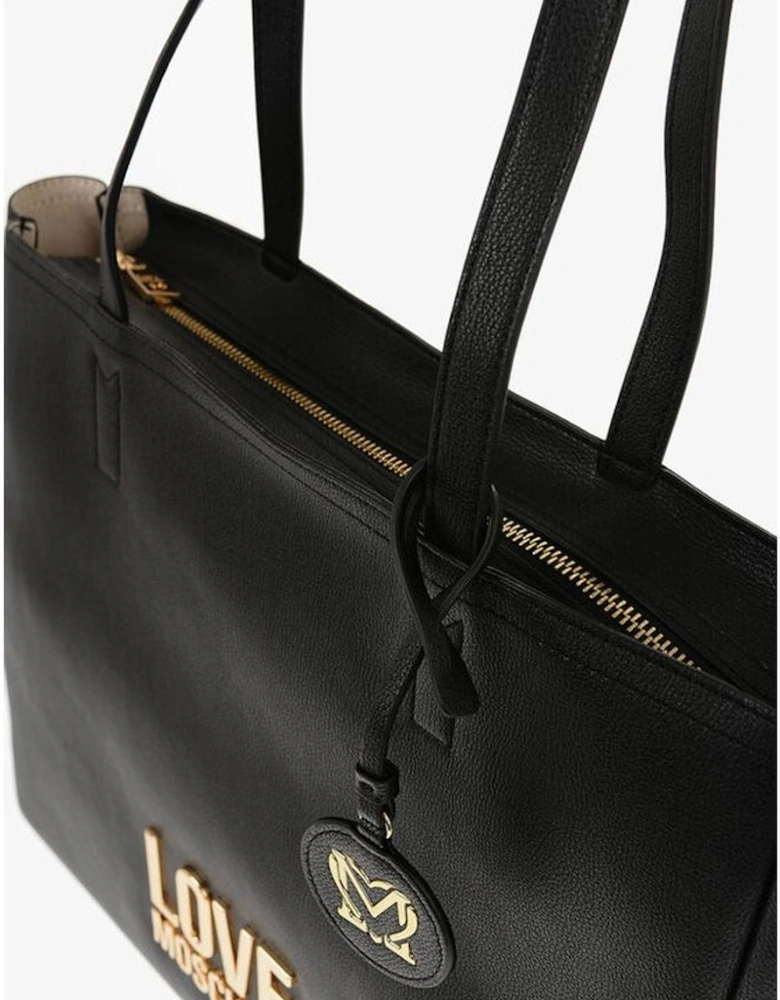 Logo Eco-Leather Shoulder Bag with Double Handle Women - Black