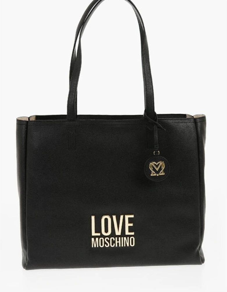 Logo Eco-Leather Shoulder Bag with Double Handle Women - Black