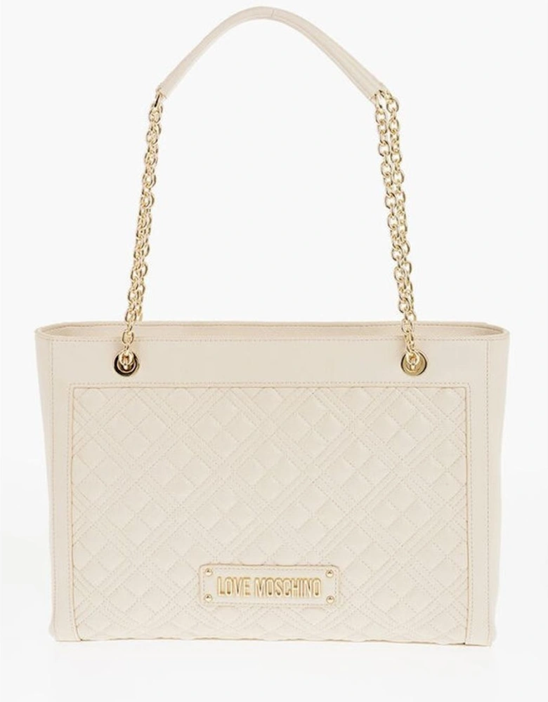 Logo Solid Color Eco-Leather Shoulder Bag Women - Beige