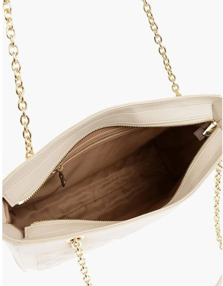 Logo Solid Color Eco-Leather Shoulder Bag Women - Beige