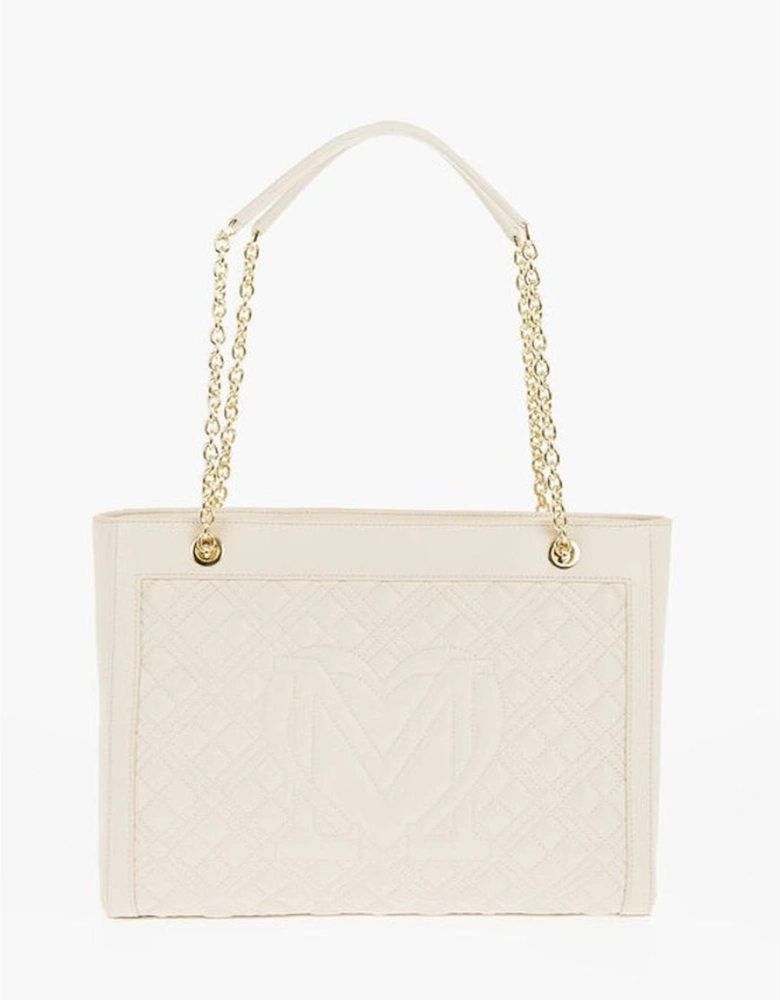 Logo Solid Color Eco-Leather Shoulder Bag Women - Beige