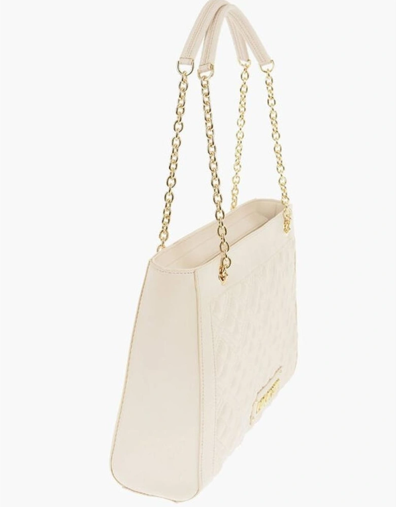 Logo Solid Color Eco-Leather Shoulder Bag Women - Beige