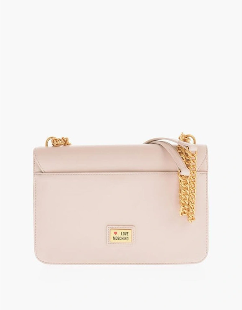 Eco-Leather Shoulder Bag with Logo and Zip Closure Women - Beige