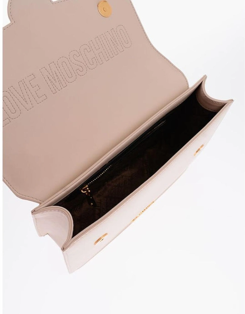 Eco-Leather Shoulder Bag with Logo and Zip Closure Women - Beige