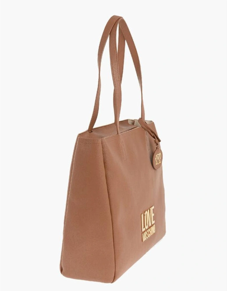 Metal Logo Eco-Leather Shoulder Bag Women - Brown