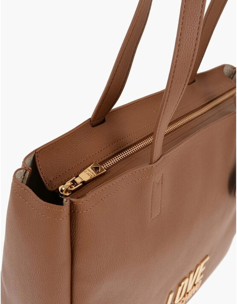 Metal Logo Eco-Leather Shoulder Bag Women - Brown